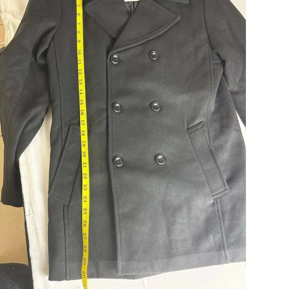 Chouyatou Men's Black Wool Blend Pea Coat - Size XS